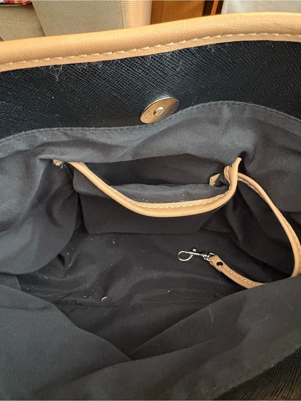 Gianni Bernini Black Tote with Tan Trim and Straps - Picture 4 of 6